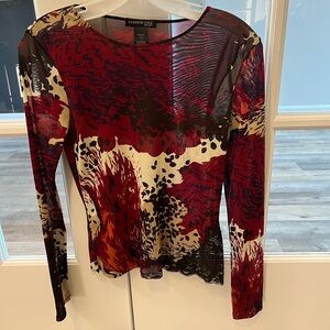 Kenneth Cole Red and Black Patterned Blouse